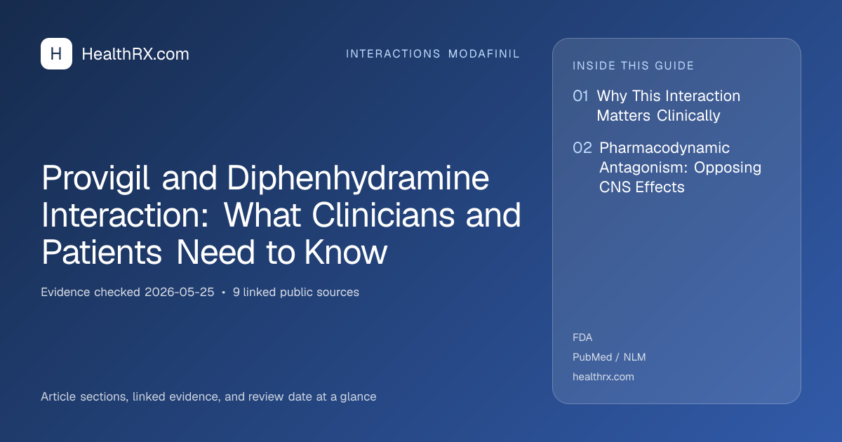 Evidence overview for interactions modafinil: Provigil and Diphenhydramine Interaction: What Clinicians and Patients Need to Know