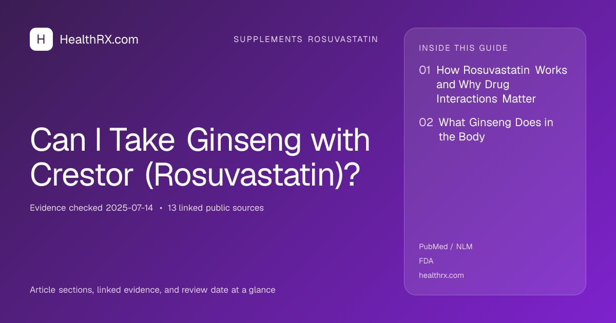 Evidence overview for supplements rosuvastatin: Can I Take Ginseng with Crestor (Rosuvastatin)?
