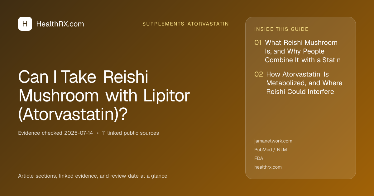 Evidence overview for supplements atorvastatin: Can I Take Reishi Mushroom with Lipitor (Atorvastatin)?