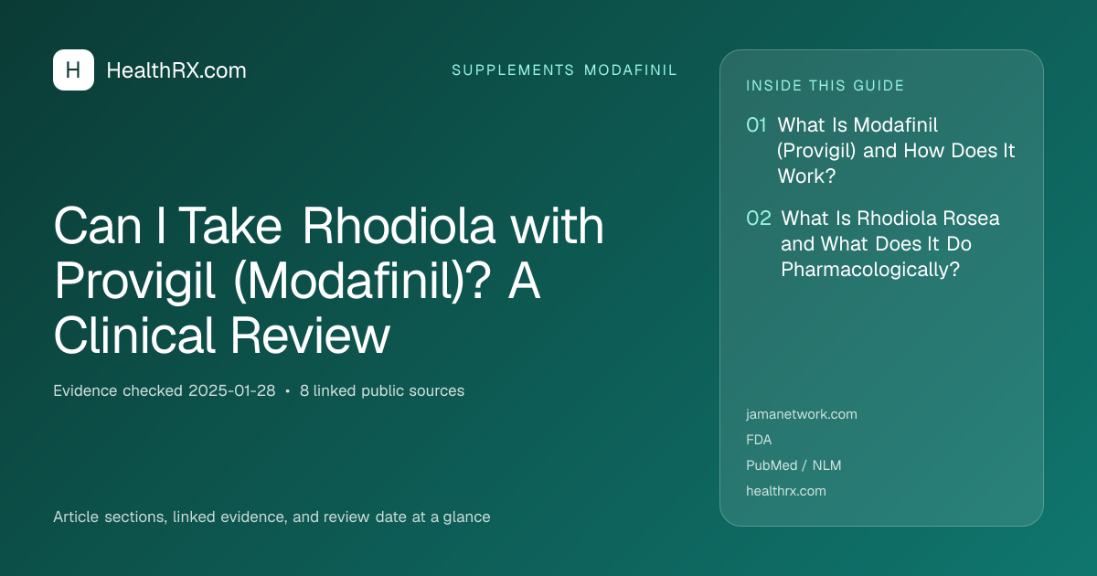 Evidence overview for supplements modafinil: Can I Take Rhodiola with Provigil (Modafinil)? A Clinical Review