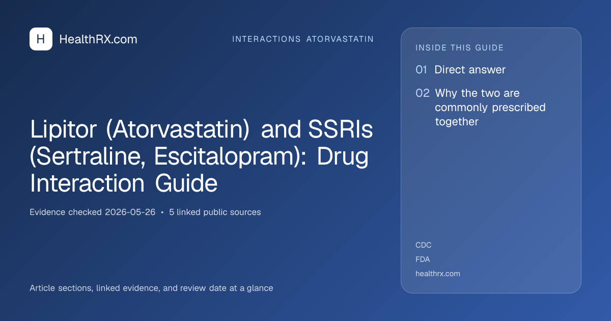 Evidence overview for interactions atorvastatin: Lipitor (Atorvastatin) and SSRIs (Sertraline, Escitalopram): Drug Interaction Guide