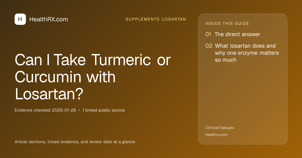 Evidence overview for supplements losartan: Can I Take Turmeric or Curcumin with Losartan?