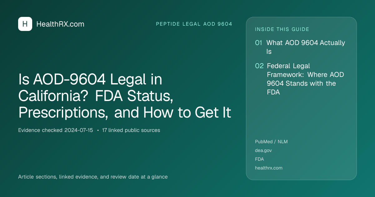 Evidence overview for Is AOD-9604 Legal in California? FDA Status, Prescriptions, and How to Get It