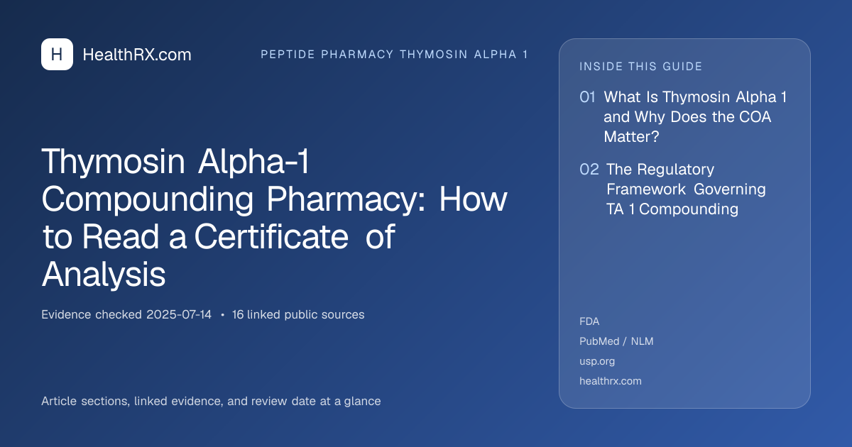 Evidence overview for Thymosin Alpha-1 Compounding Pharmacy: How to Read a Certificate of Analysis