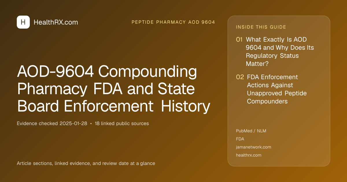 Evidence overview for AOD-9604 Compounding Pharmacy FDA and State Board Enforcement History