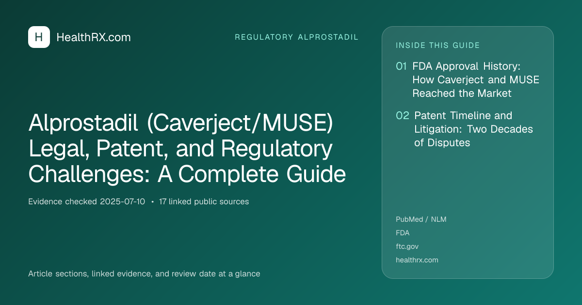 Evidence overview for Alprostadil (Caverject/MUSE) Legal, Patent, and Regulatory Challenges: A Complete Guide