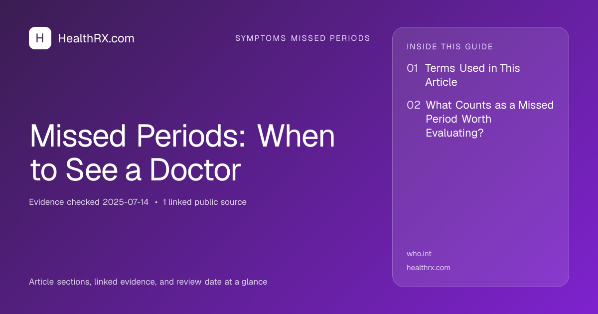 Evidence overview for symptoms missed periods: Missed Periods: When to See a Doctor