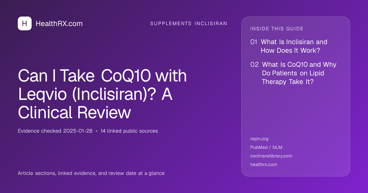 Evidence overview for supplements inclisiran: Can I Take CoQ10 with Leqvio (Inclisiran)? A Clinical Review