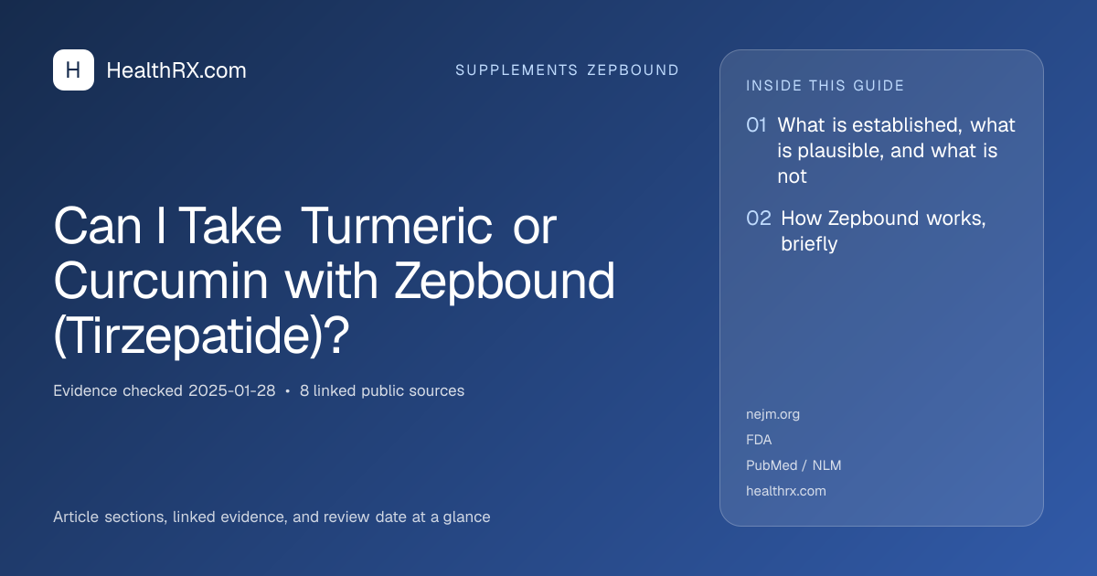 Evidence overview for Can I Take Turmeric or Curcumin with Zepbound (Tirzepatide)?