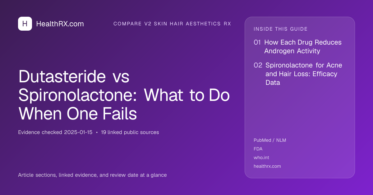 Evidence overview for compare v2 skin hair aesthetics rx: Dutasteride vs Spironolactone: What to Do When One Fails