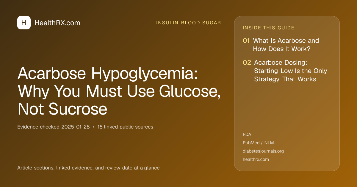 Evidence overview for insulin blood sugar: Acarbose Hypoglycemia: Why You Must Use Glucose, Not Sucrose