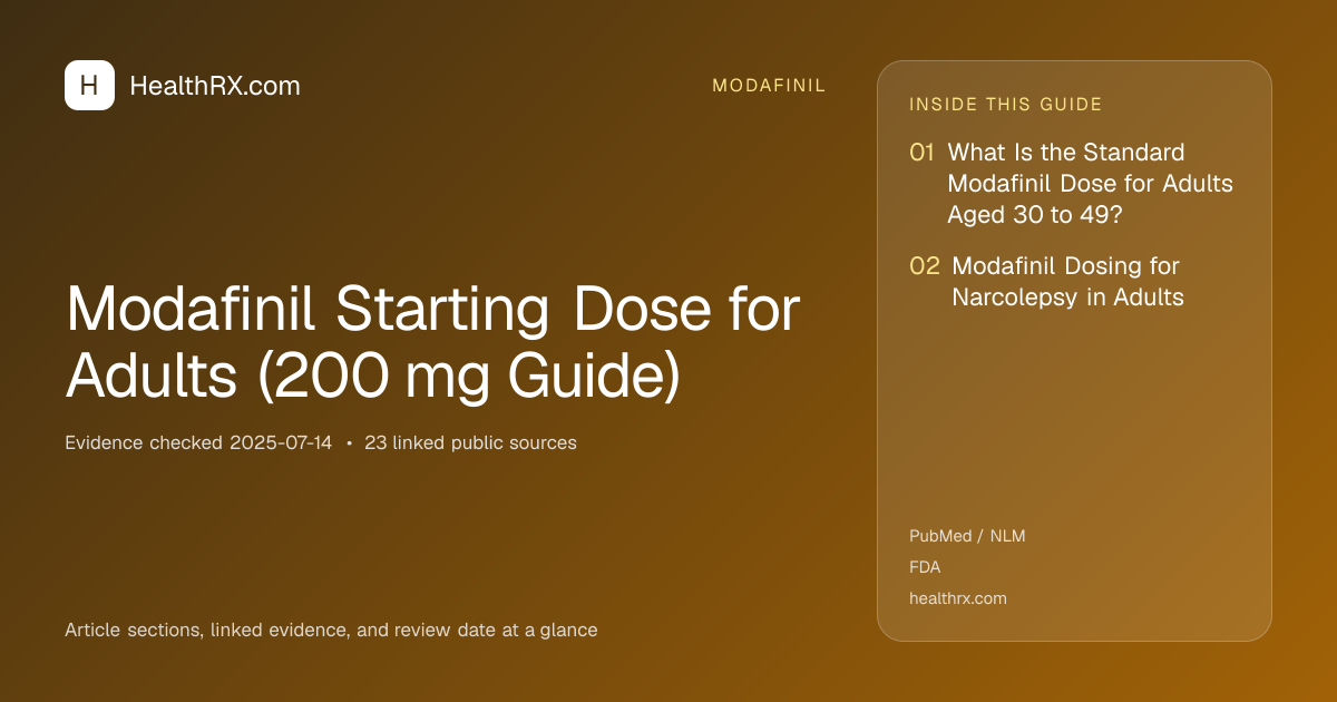 Evidence overview for modafinil: Modafinil Starting Dose for Adults (200 mg Guide)