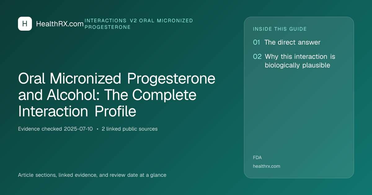 Evidence overview for Oral Micronized Progesterone and Alcohol: The Complete Interaction Profile