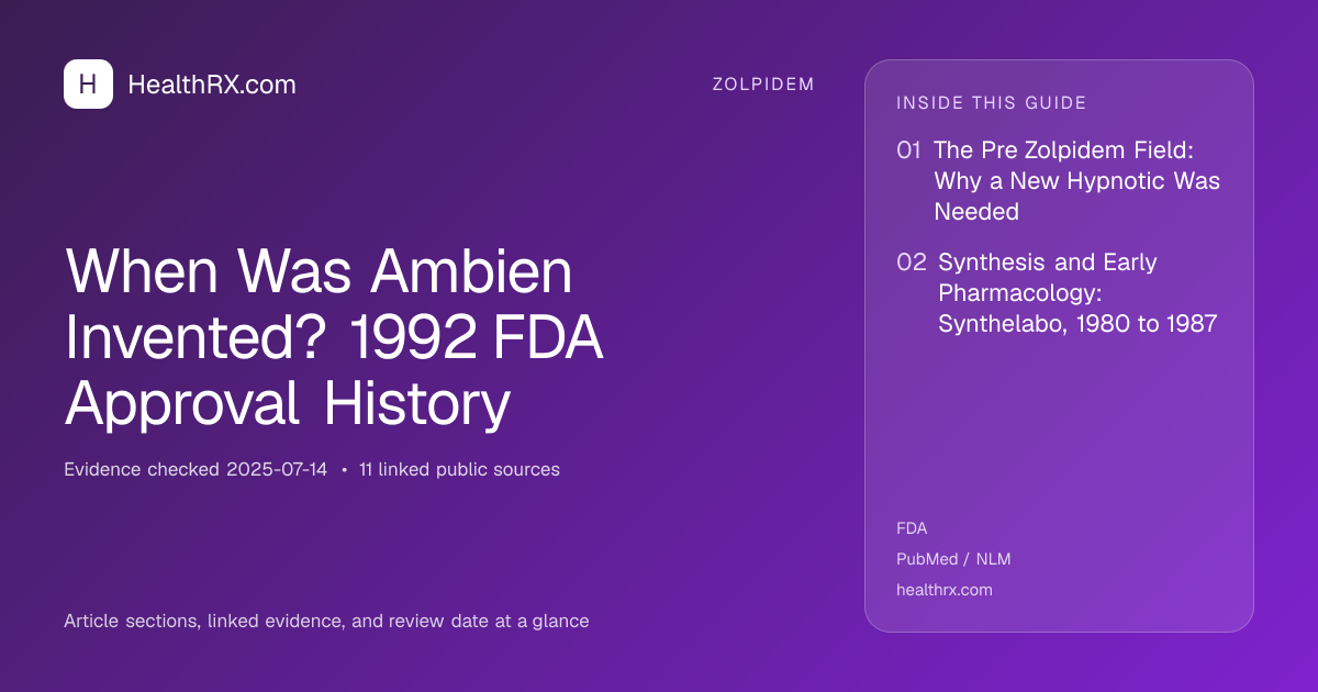 Evidence overview for zolpidem: When Was Ambien Invented? 1992 FDA Approval History