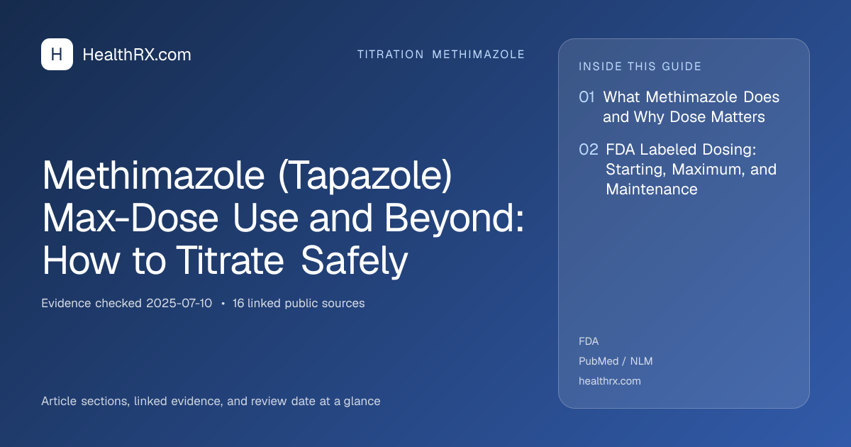 Evidence overview for titration methimazole: Methimazole (Tapazole) Max-Dose Use and Beyond: How to Titrate Safely
