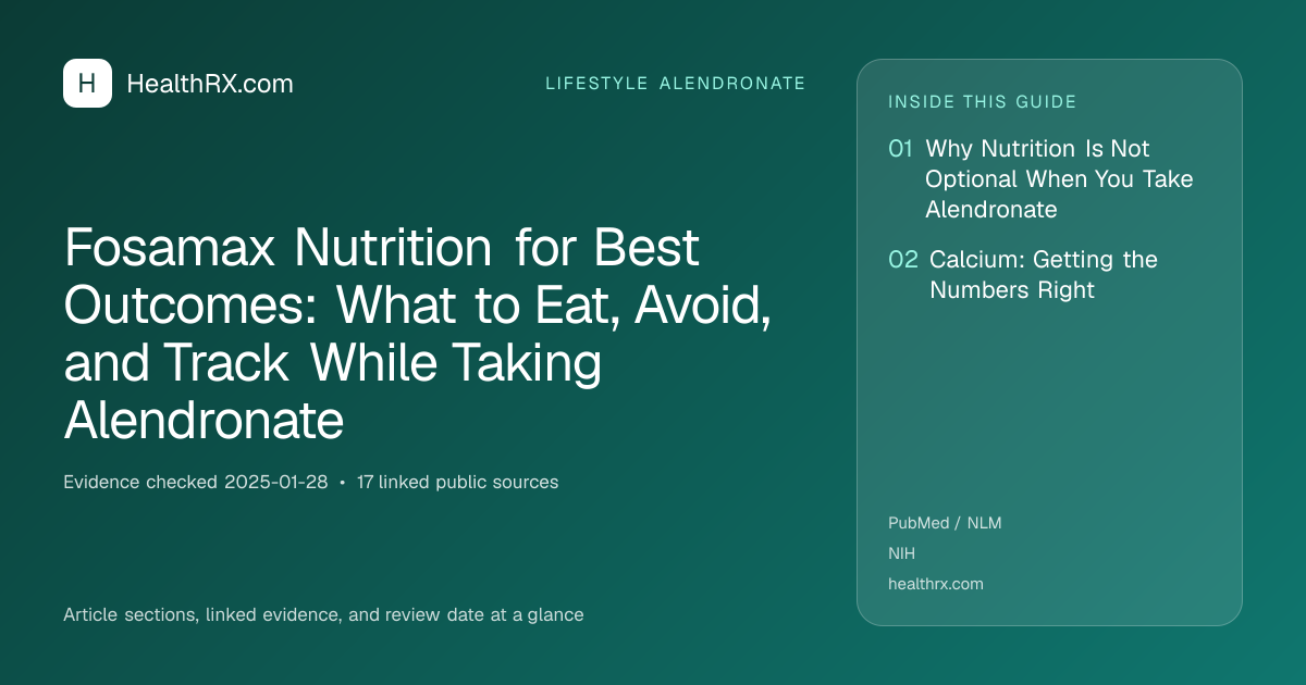 Evidence overview for lifestyle alendronate: Fosamax Nutrition for Best Outcomes: What to Eat, Avoid, and Track While Taking Alendronate