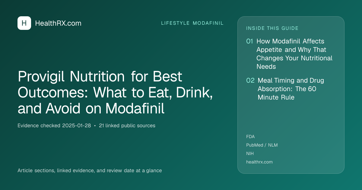 Evidence overview for Provigil Nutrition for Best Outcomes: What to Eat, Drink, and Avoid on Modafinil