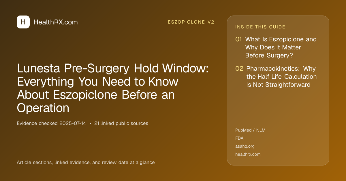 Evidence overview for eszopiclone v2: Lunesta Pre-Surgery Hold Window: Everything You Need to Know About Eszopiclone Before an Operation