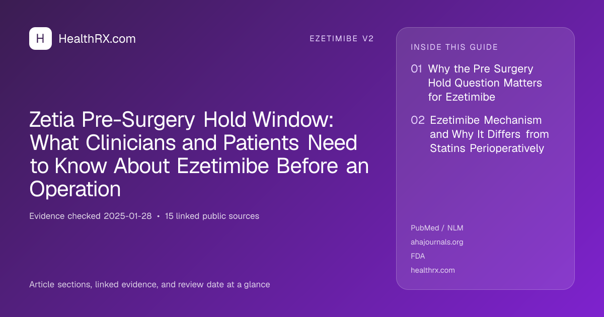 Evidence overview for ezetimibe v2: Zetia Pre-Surgery Hold Window: What Clinicians and Patients Need to Know About Ezetimibe Before an Operation