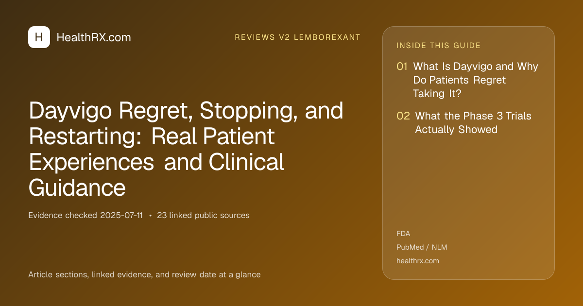 Evidence overview for reviews v2 lemborexant: Dayvigo Regret, Stopping, and Restarting: Real Patient Experiences and Clinical Guidance