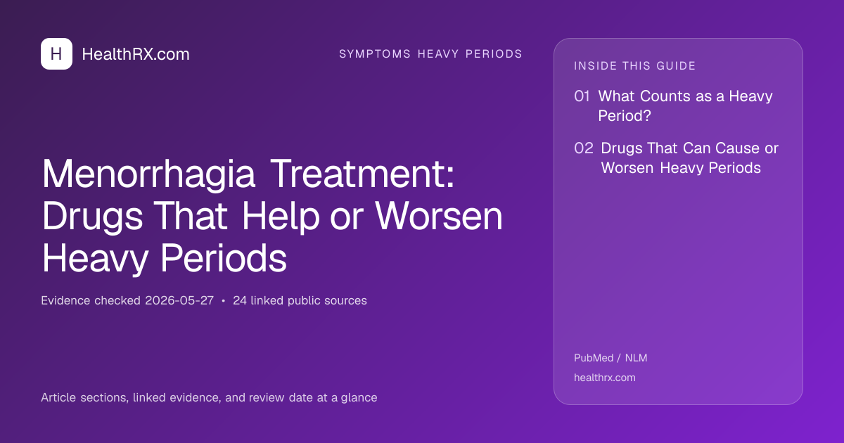 Evidence overview for symptoms heavy periods: Menorrhagia Treatment: Drugs That Help or Worsen Heavy Periods