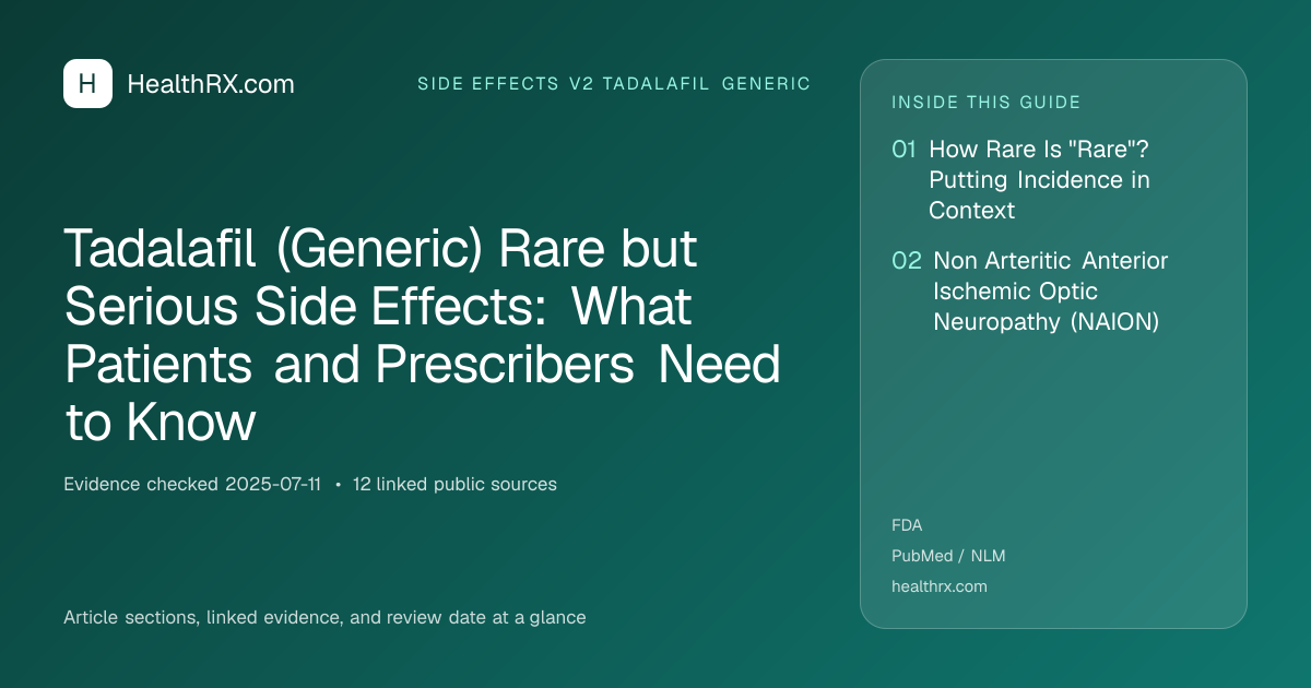 Evidence overview for Tadalafil (Generic) Rare but Serious Side Effects: What Patients and Prescribers Need to Know