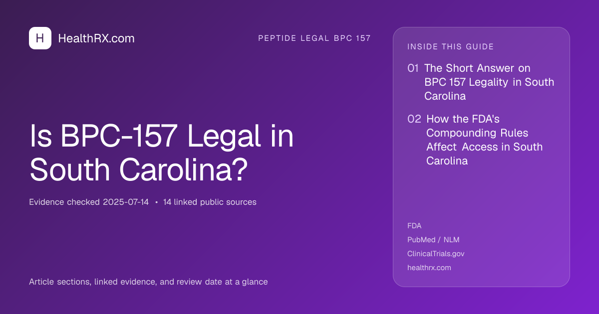 Evidence overview for Is BPC-157 Legal in South Carolina?