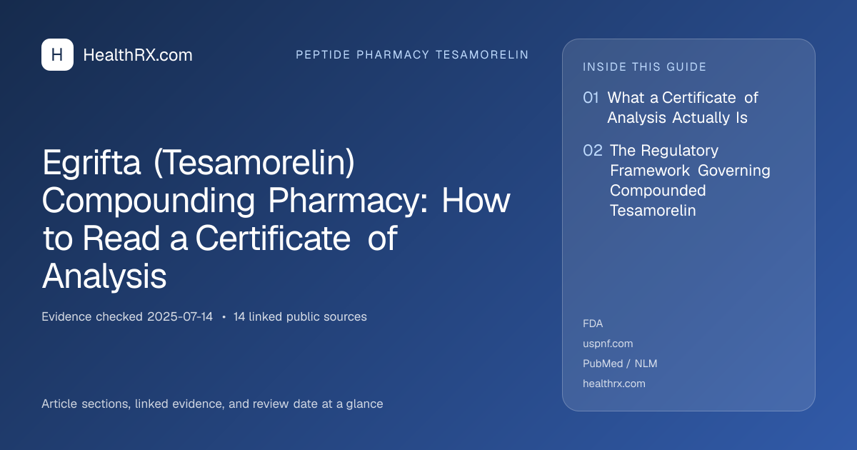 Evidence overview for Egrifta (Tesamorelin) Compounding Pharmacy: How to Read a Certificate of Analysis