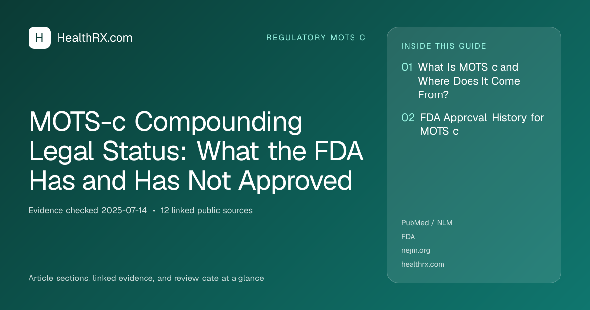 Evidence overview for MOTS-c Compounding Legal Status: What the FDA Has and Has Not Approved