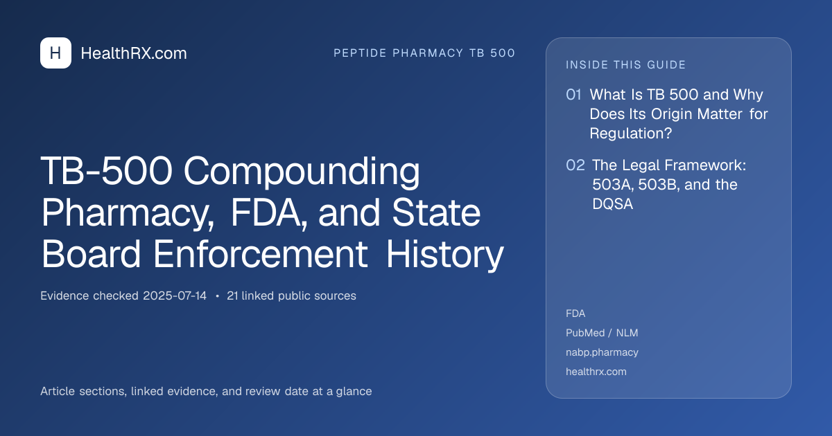 Evidence overview for TB-500 Compounding Pharmacy, FDA, and State Board Enforcement History