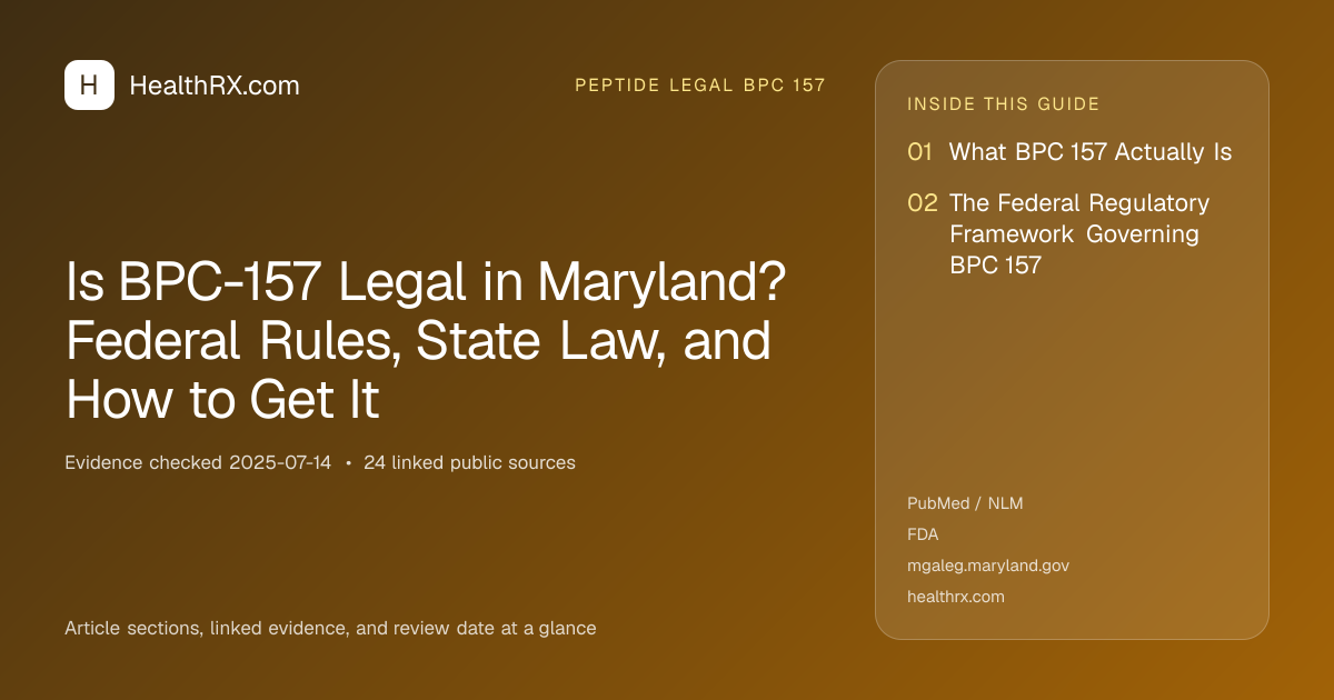 Evidence overview for Is BPC-157 Legal in Maryland? Federal Rules, State Law, and How to Get It
