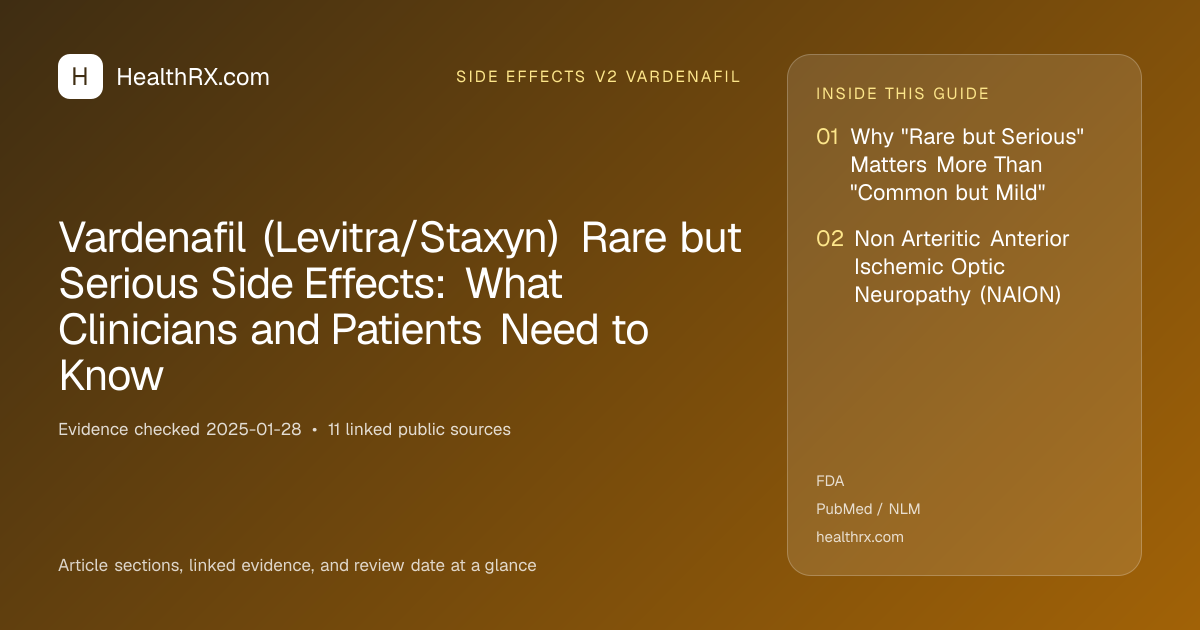 Evidence overview for Vardenafil (Levitra/Staxyn) Rare but Serious Side Effects: What Clinicians and Patients Need to Know