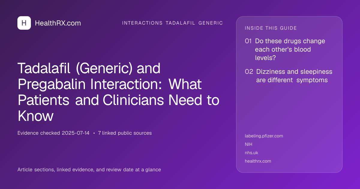 Evidence overview for interactions tadalafil generic: Tadalafil (Generic) and Pregabalin Interaction: What Patients and Clinicians Need to Know