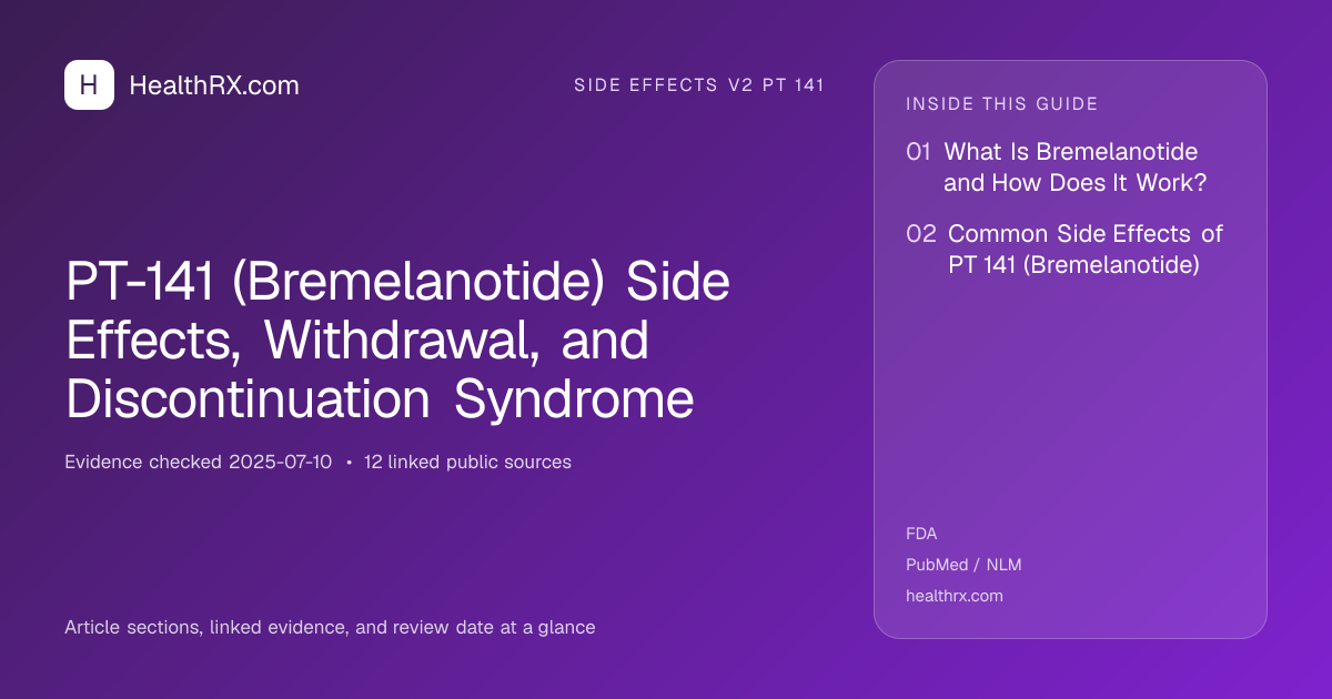 Evidence overview for PT-141 (Bremelanotide) Side Effects, Withdrawal, and Discontinuation Syndrome