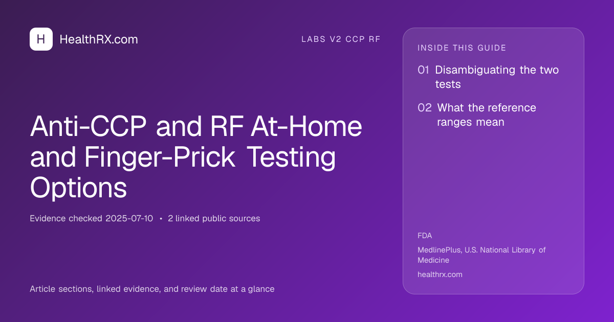Evidence overview for Anti-CCP and RF At-Home and Finger-Prick Testing Options