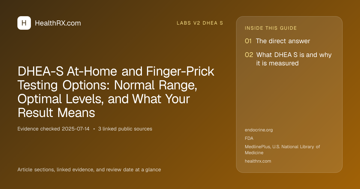 Evidence overview for DHEA-S At-Home and Finger-Prick Testing Options: Normal Range, Optimal Levels, and What Your Result Means
