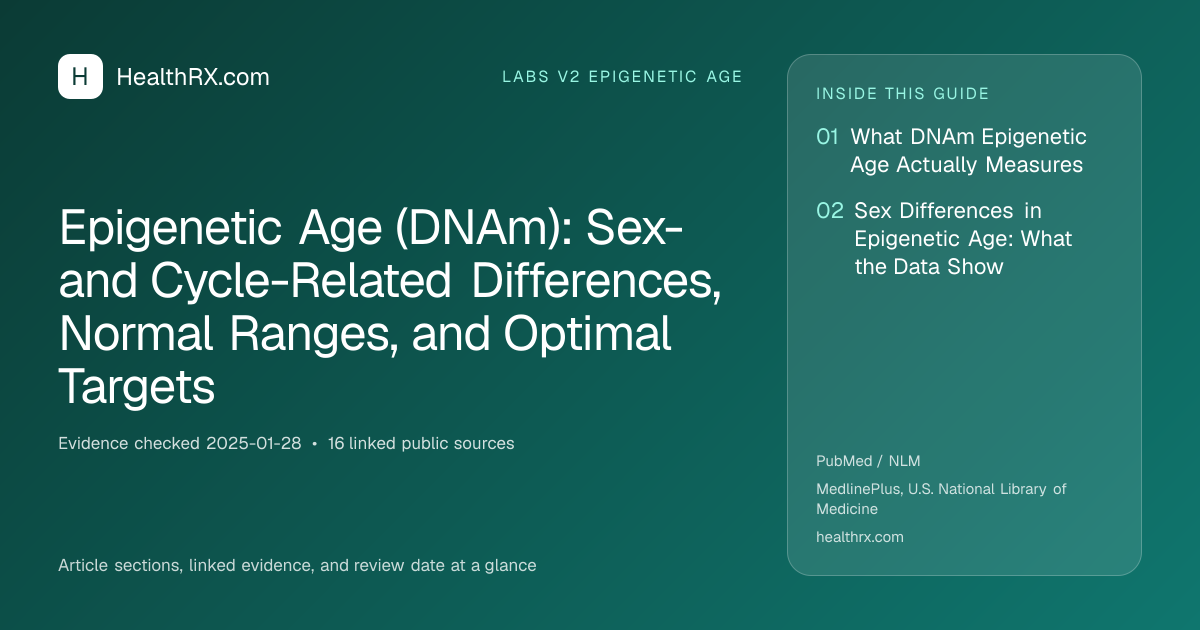 Evidence overview for Epigenetic Age (DNAm): Sex- and Cycle-Related Differences, Normal Ranges, and Optimal Targets