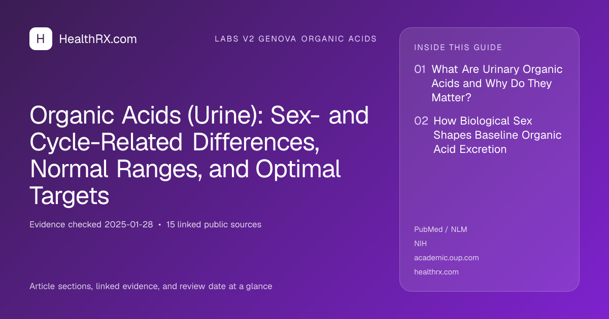 Evidence overview for Organic Acids (Urine): Sex- and Cycle-Related Differences, Normal Ranges, and Optimal Targets