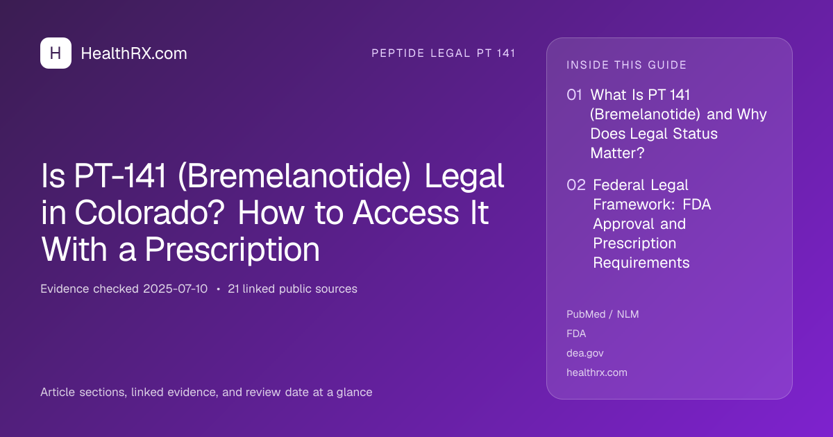 Evidence overview for Is PT-141 (Bremelanotide) Legal in Colorado? How to Access It With a Prescription