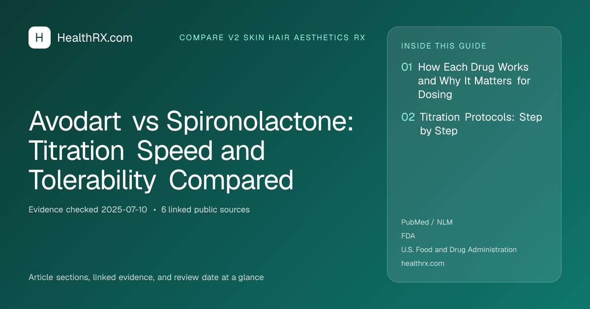 Evidence overview for compare v2 skin hair aesthetics rx: Avodart vs Spironolactone: Titration Speed and Tolerability Compared