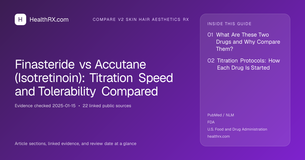 Evidence overview for compare v2 skin hair aesthetics rx: Finasteride vs Accutane (Isotretinoin): Titration Speed and Tolerability Compared