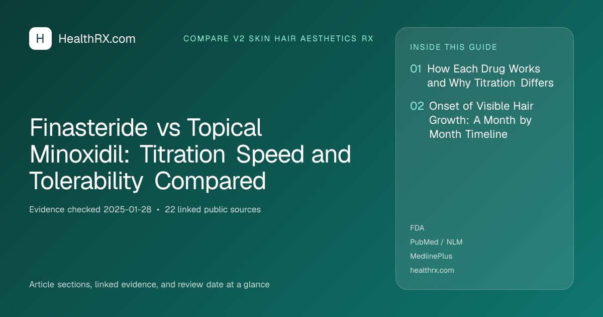 Evidence overview for compare v2 skin hair aesthetics rx: Finasteride vs Topical Minoxidil: Titration Speed and Tolerability Compared