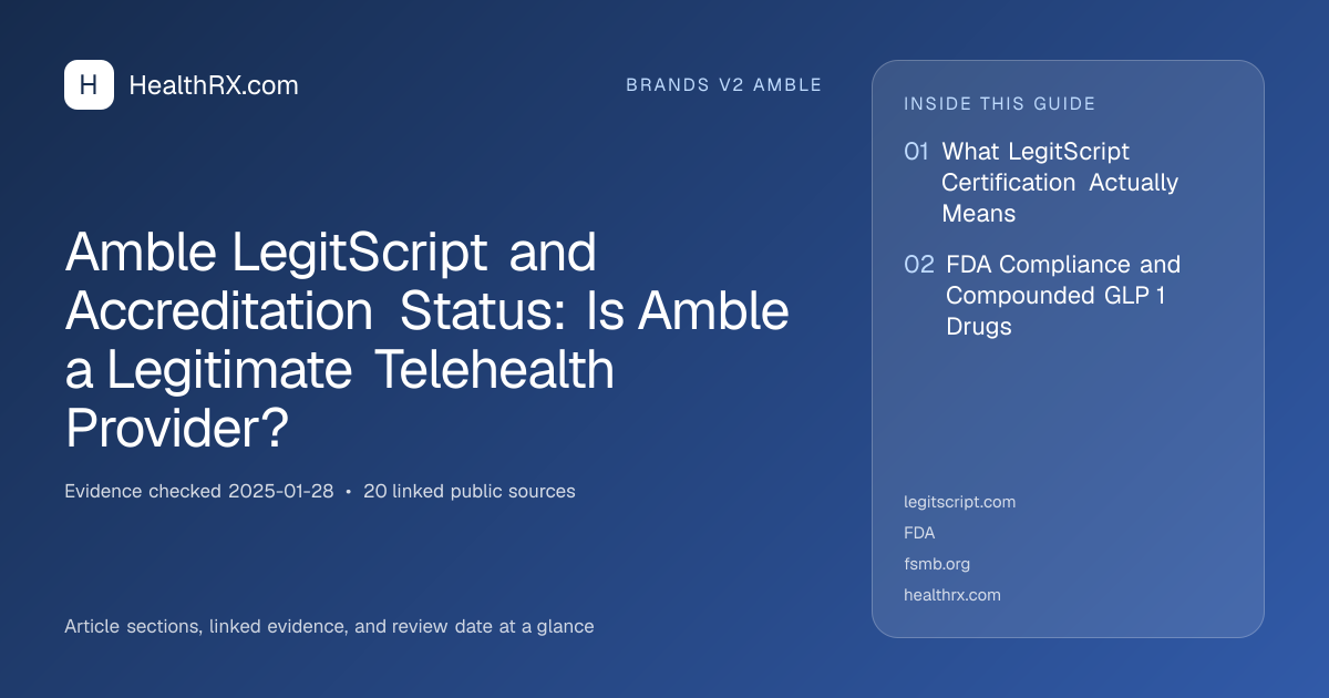 Evidence overview for Amble LegitScript and Accreditation Status: Is Amble a Legitimate Telehealth Provider?