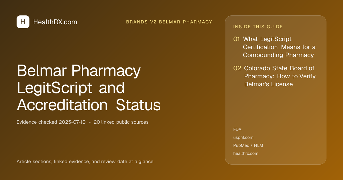 Evidence overview for Belmar Pharmacy LegitScript and Accreditation Status