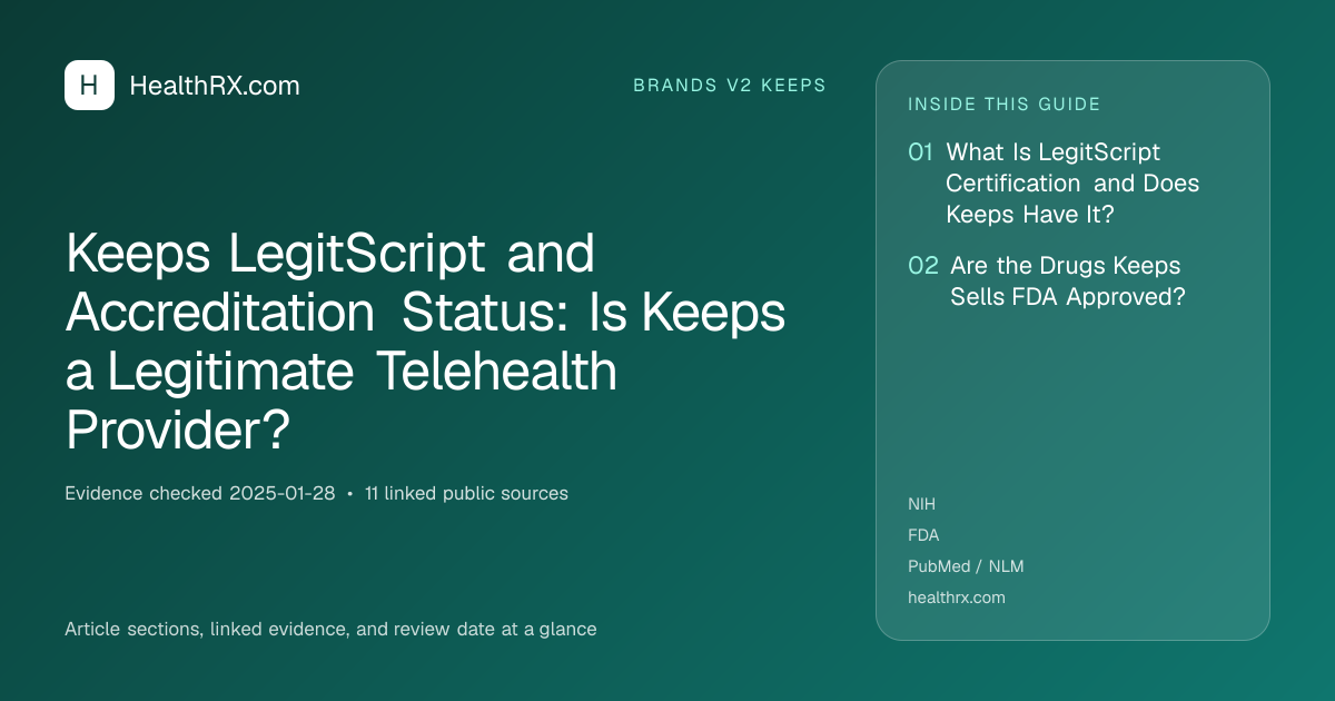 Evidence overview for brands v2 keeps: Keeps LegitScript and Accreditation Status: Is Keeps a Legitimate Telehealth Provider?