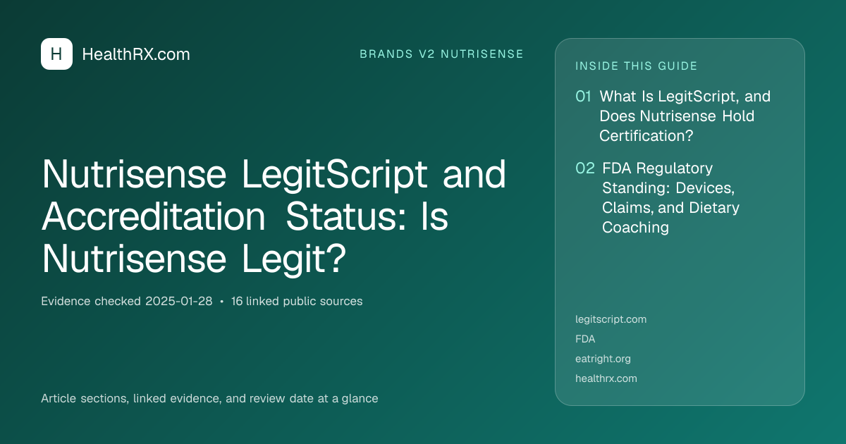 Evidence overview for brands v2 nutrisense: Nutrisense LegitScript and Accreditation Status: Is Nutrisense Legit?