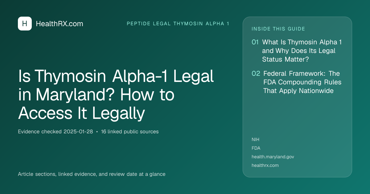 Evidence overview for Is Thymosin Alpha-1 Legal in Maryland? How to Access It Legally