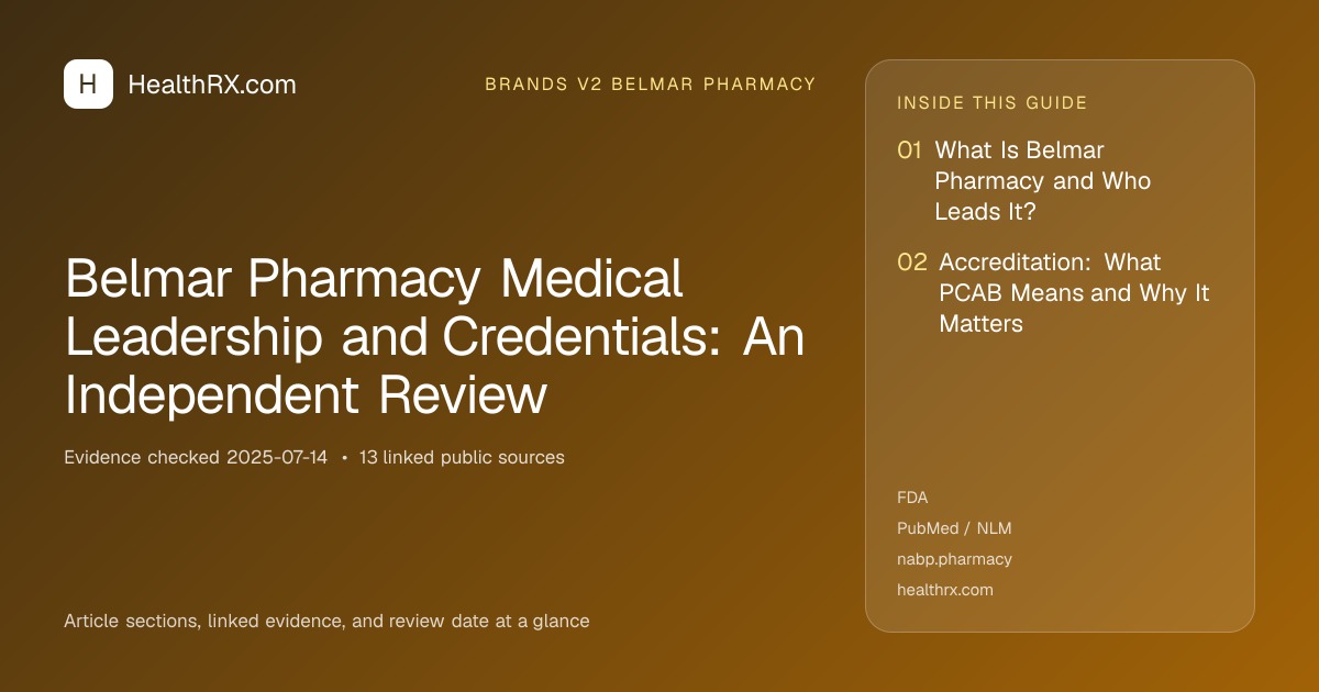 Evidence overview for Belmar Pharmacy Medical Leadership and Credentials: An Independent Review