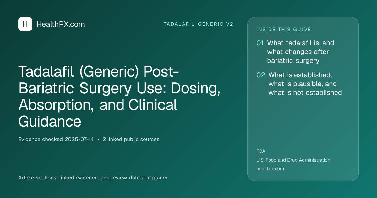 Evidence overview for tadalafil generic v2: Tadalafil (Generic) Post-Bariatric Surgery Use: Dosing, Absorption, and Clinical Guidance