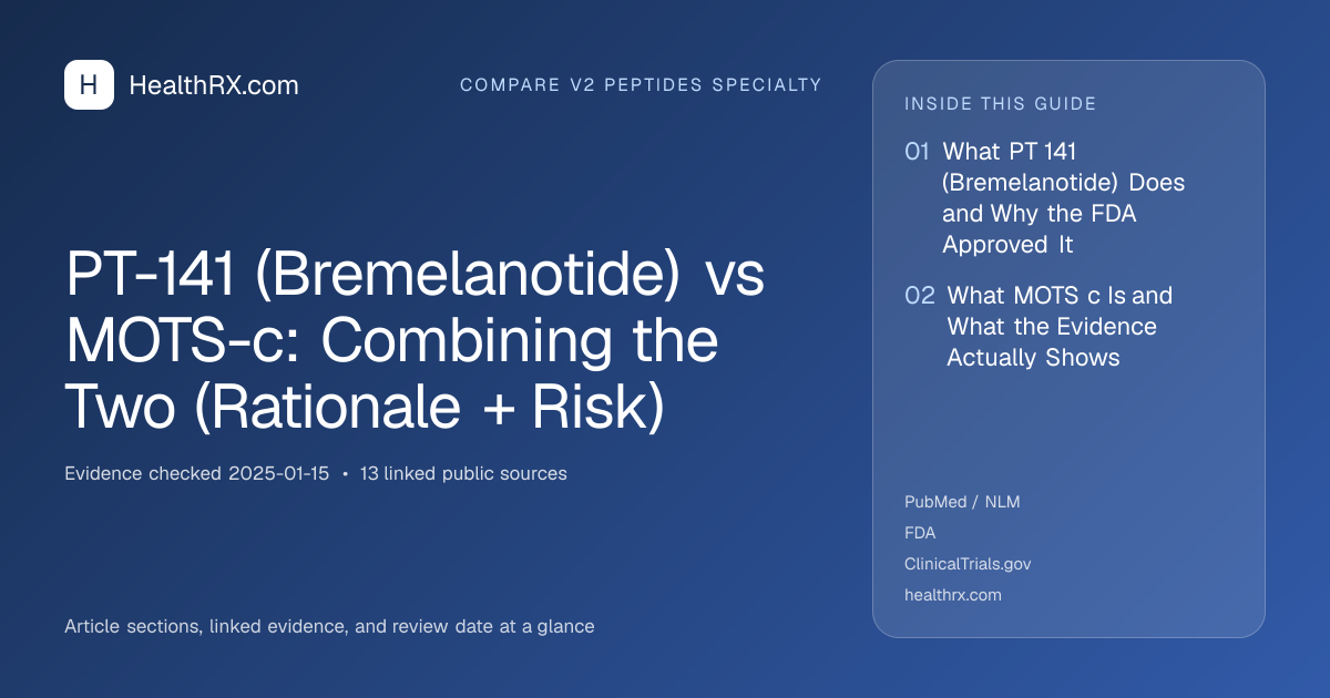 Evidence overview for PT-141 (Bremelanotide) vs MOTS-c: Combining the Two (Rationale + Risk)